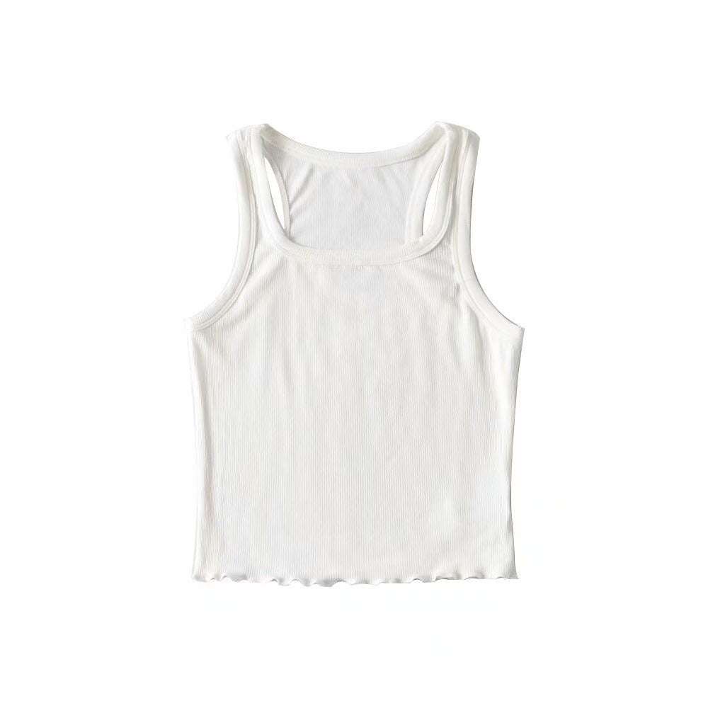 Wooden Ear Hem Square Collar Slimming Small Vest Close