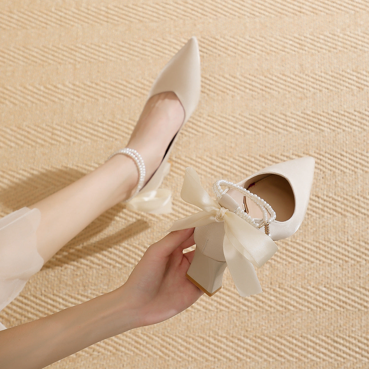 Women's Pointed High Chunky Mary Jane French Heels