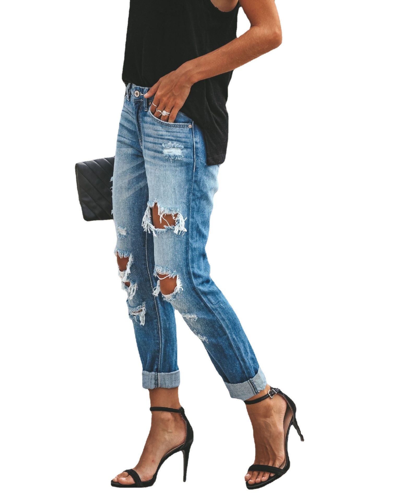 Lässige verwaschene, zerrissene Straight Street Jeans