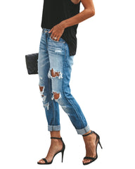 Lässige verwaschene, zerrissene Straight Street Jeans