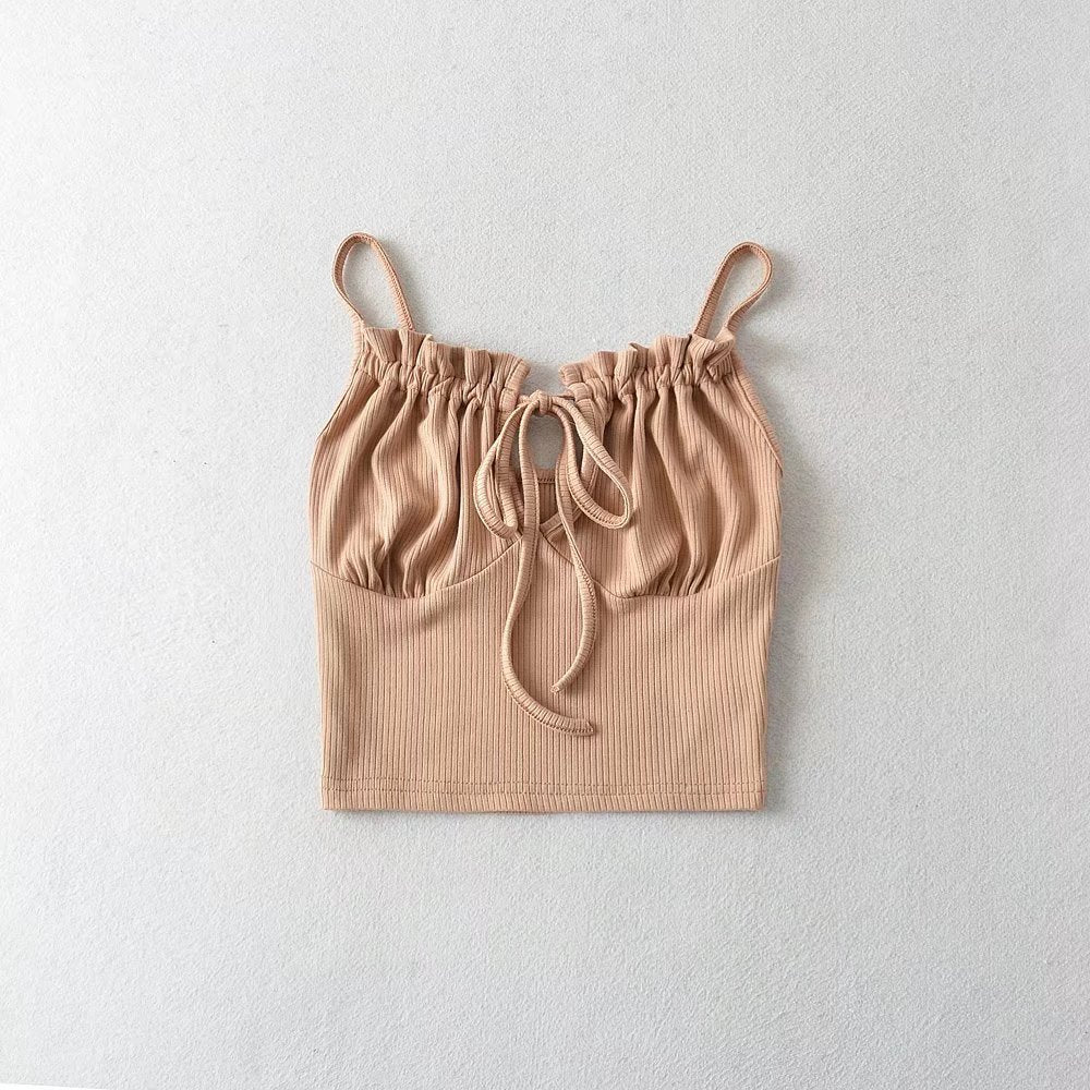 Einfarbige Top-Weste mit strähnigem Selvedge-Schnürverschluss und Kordelzug