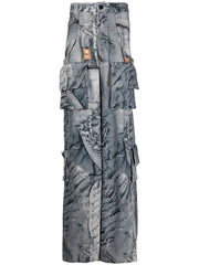 Pantalon large taille haute à grandes poches