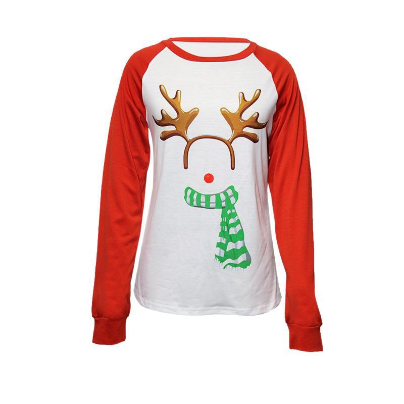 Holiday Christmas Casual Printed Sweater Color Contrast Long Sleeve T-shirt