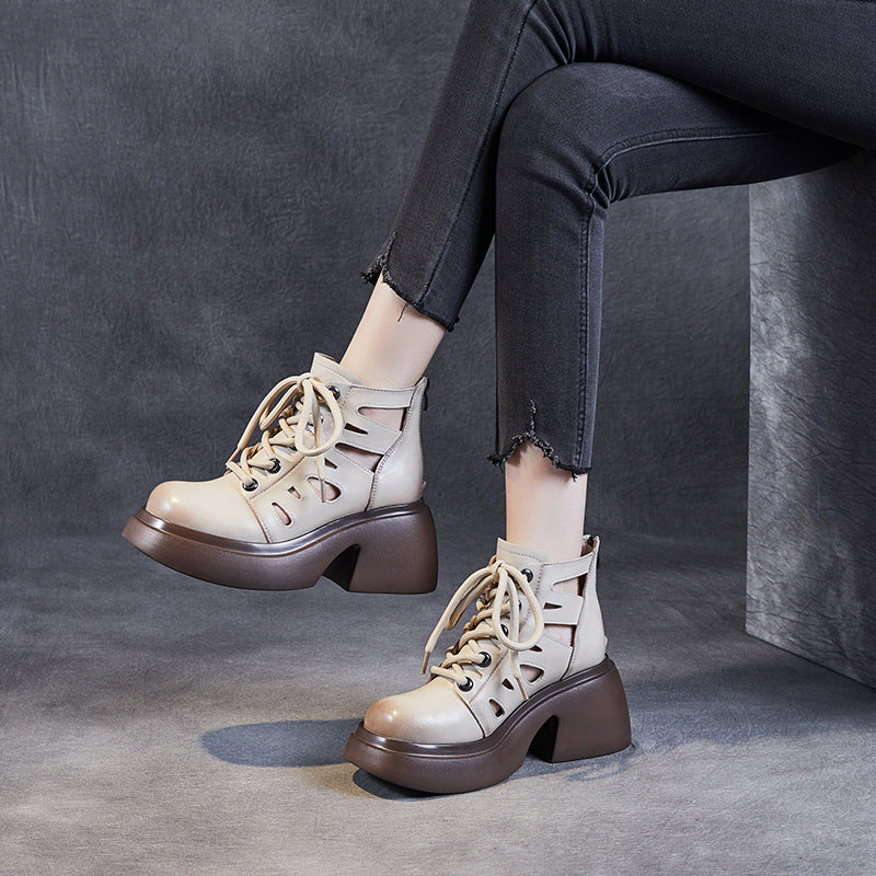 Women's Thick-soled Retro Cowhide Roman Female