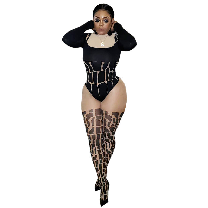 round Neck Long Sleeve Tight Jumpsuit Jumpsuit