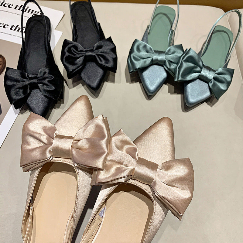 Damen Sommer Europäische Waren Seide Schleife Spitzschuh Einfach