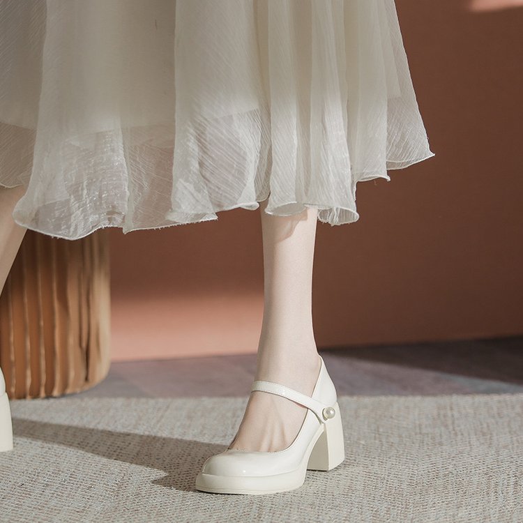 Damen Chunky Pumps Frühfrühling Flacher Mund Fee Stil Heels