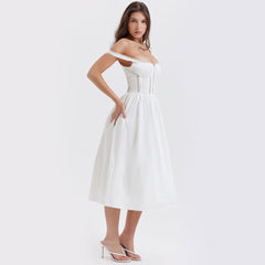 Kleid Weißes Midikleid Spitzenträgerkleid