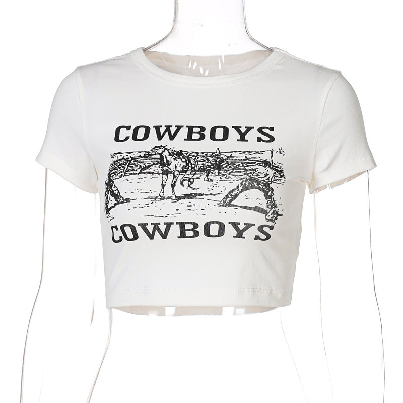 O neck Short Tight Letter Graphic Printed T shirt