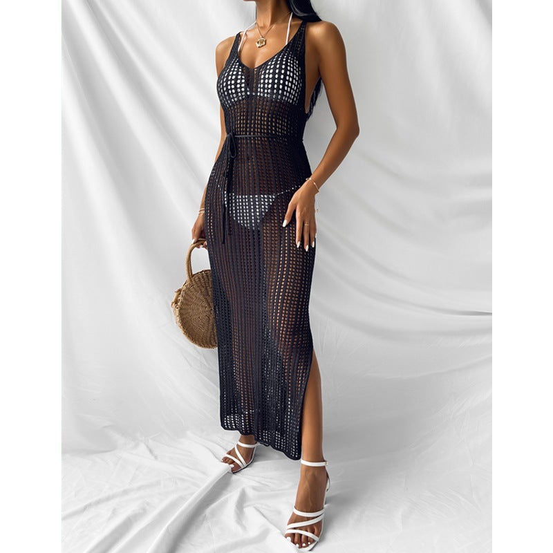 Urlaub Strand Bluse Hohl Ausgeschnitten rückenfreies Strickkleid
