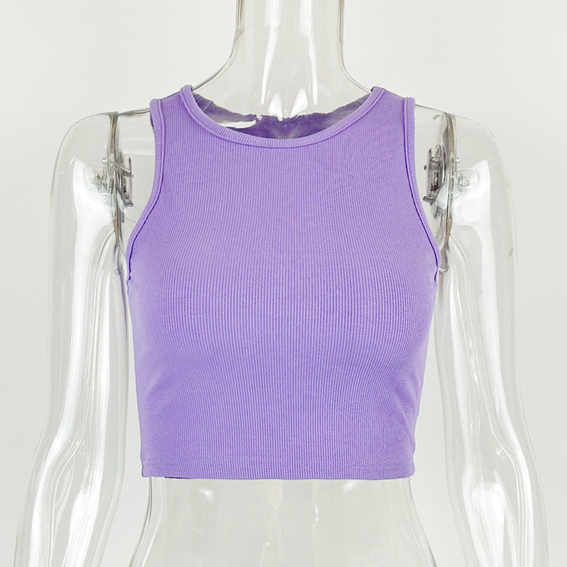 Slim Fit Cotton Rib Cropped Sleeveless Vest