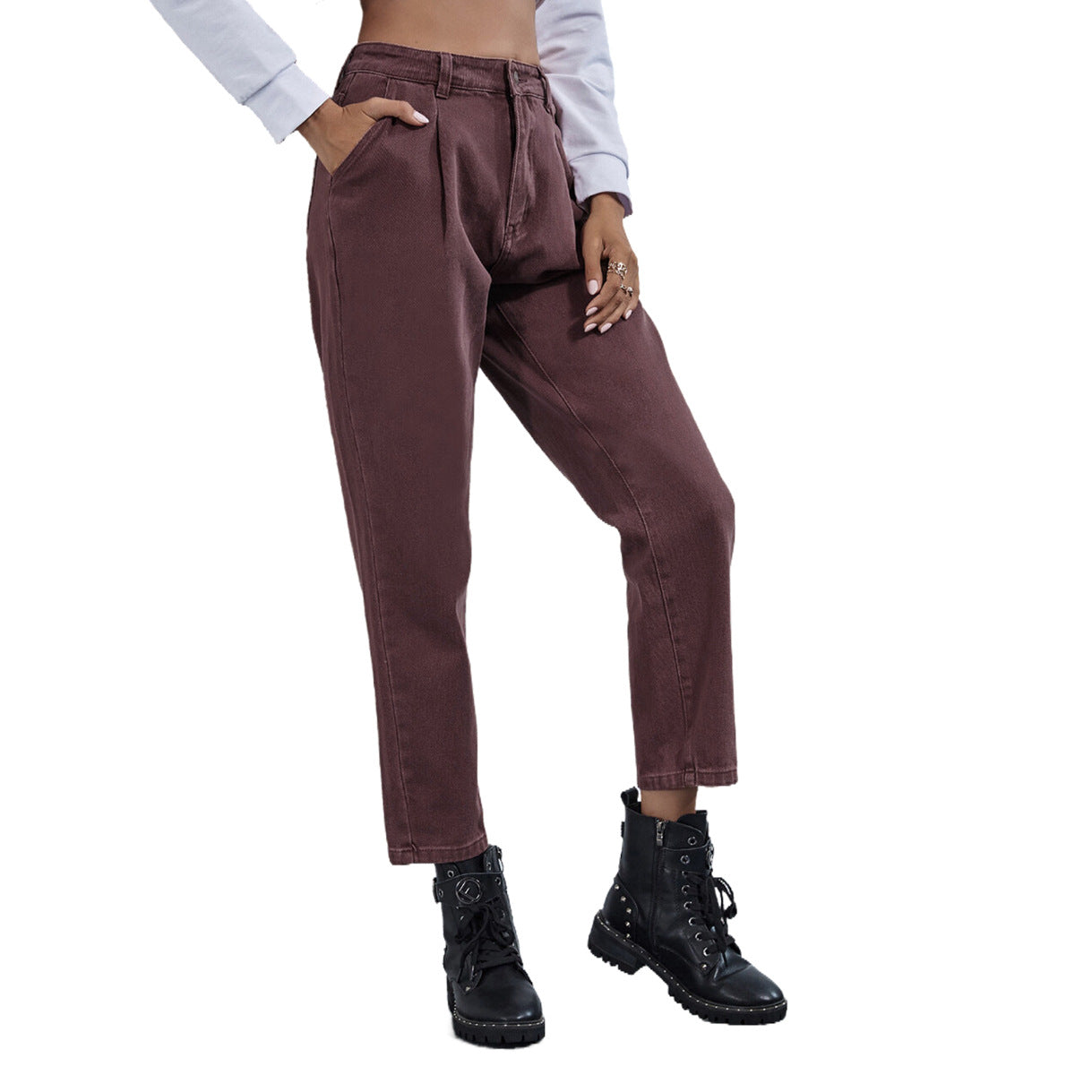 High Waist Denim Straight Leg Trousers Winter