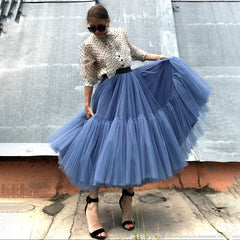 Langes bodenlanges Kleid Übergroßer Swing-Netzrock Patchwork-Maxikleid A-Linie Pettiskirt mit hoher Taille