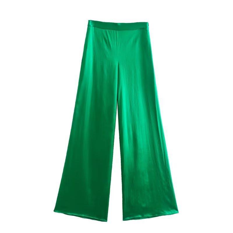 Early Silk Satin Texture Hanging Collar Short Top Straight Leg Trousers Suit