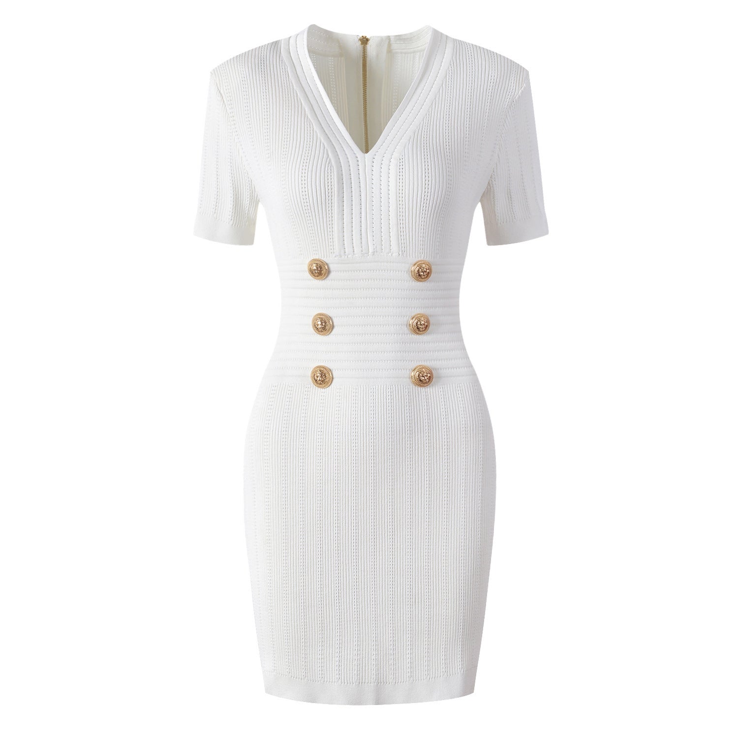 High Quality Knitted Fabric V neck Slim Slimming Short Sleeve Dress