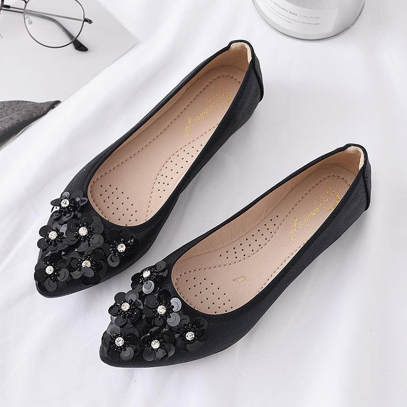 Casual Flats Shallow Mouth Rhinestone Egg
