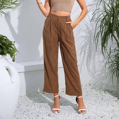 Simple High Waist Straight Corduroy Casual Pants