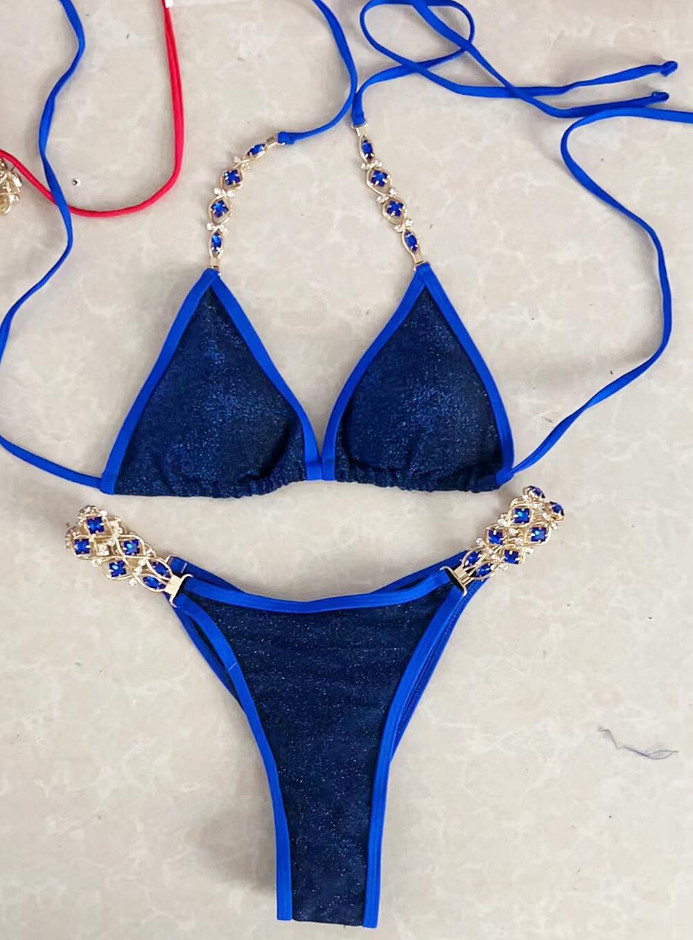 Beach Vacation Bikini Crystal Diamond Split Swimsuit