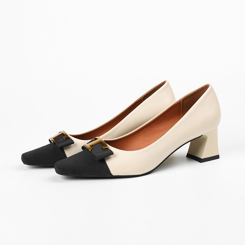Women's Color Matching Square Toe Commuter