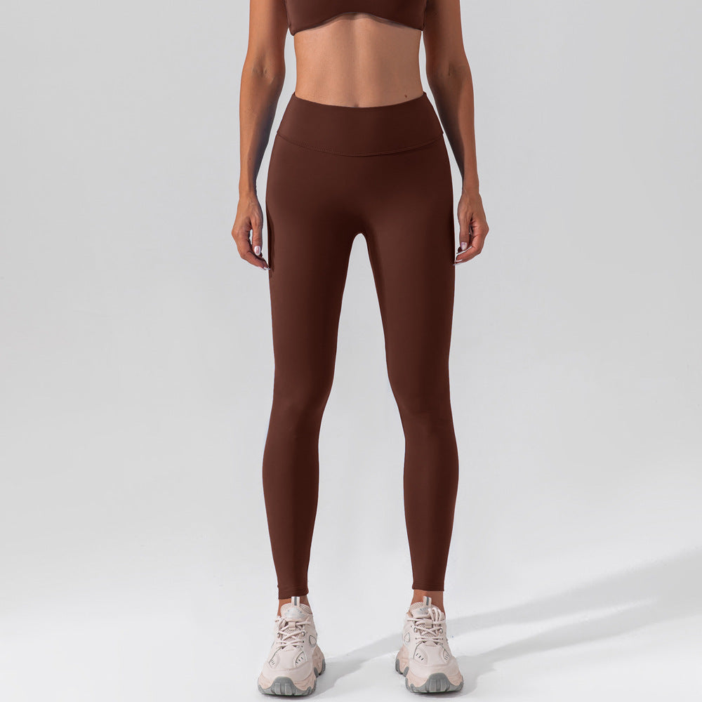 High Waist Stretch Brushed Nude Feel Yoga Pants Hip Lift Belly Shaping Slim Fit Fitness Pants Training Running Workout Pants