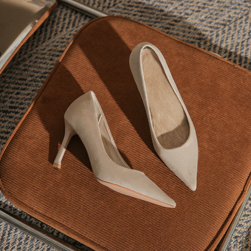 Damen Spitz High Stiletto Frühling Wildleder Heels