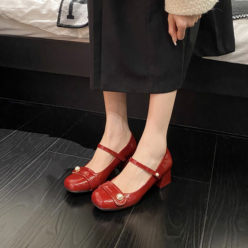 Women's With Strap Mary Jane Chunky Square