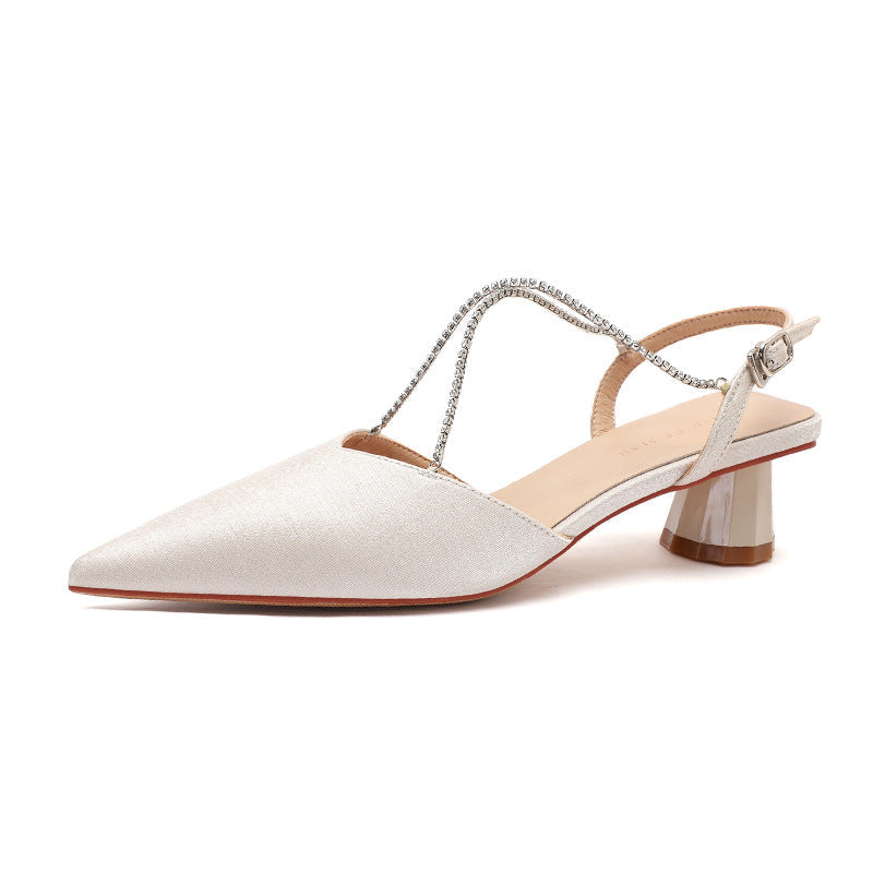 Women's Chain Chunky Low-cut Mid-mouth Round Toe