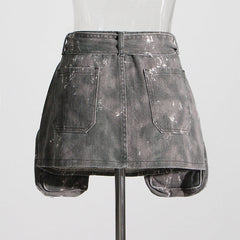 Personalized Vintage Sheath Skirt Camouflage Lace Up Waist Controlled Stitching Large Workwear With Pocket Skirt