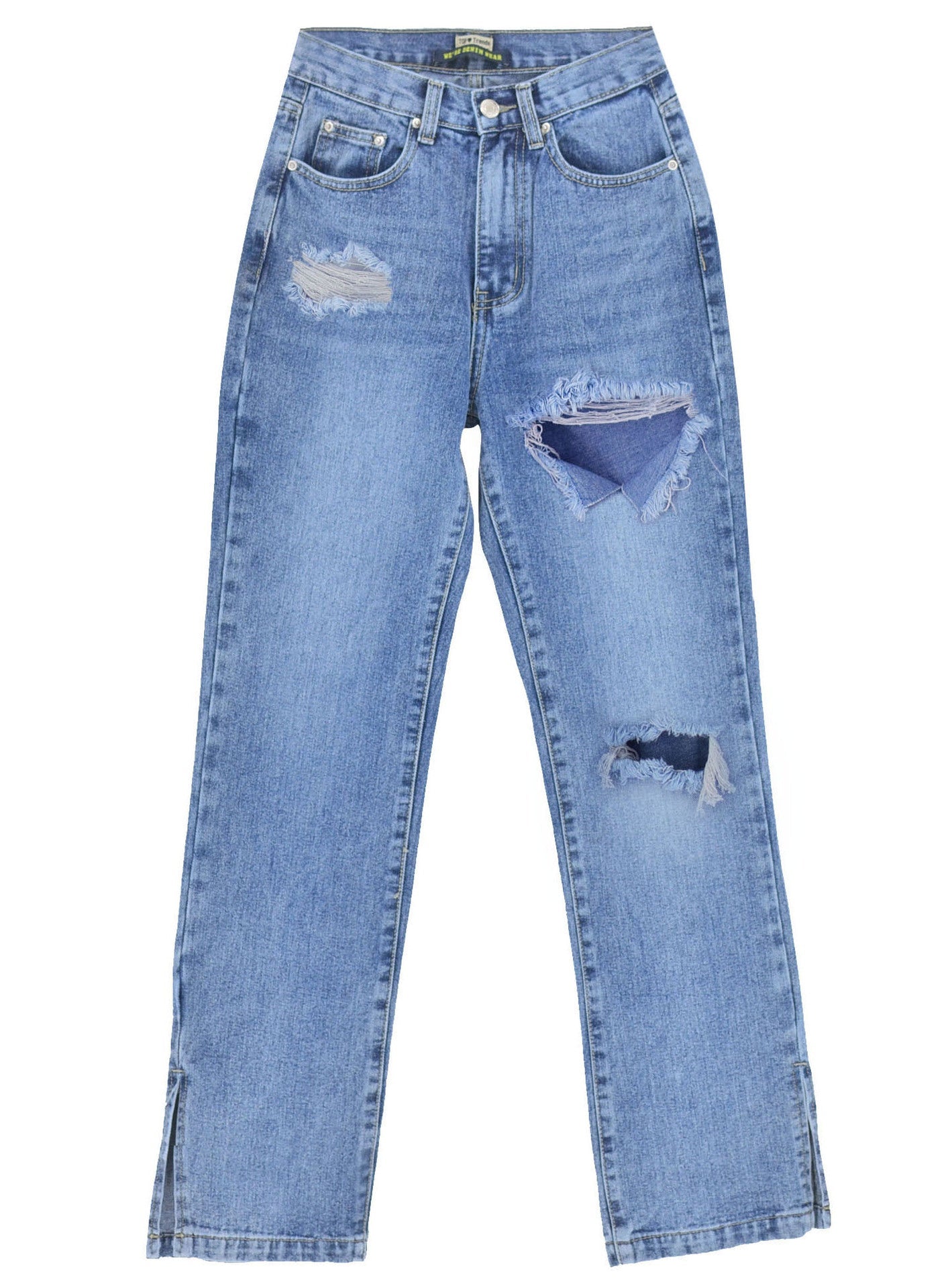 High Waist Straight Slimming Cool Black Denim Trousers Mop Hem Split Smooth Micro-Flared Pants