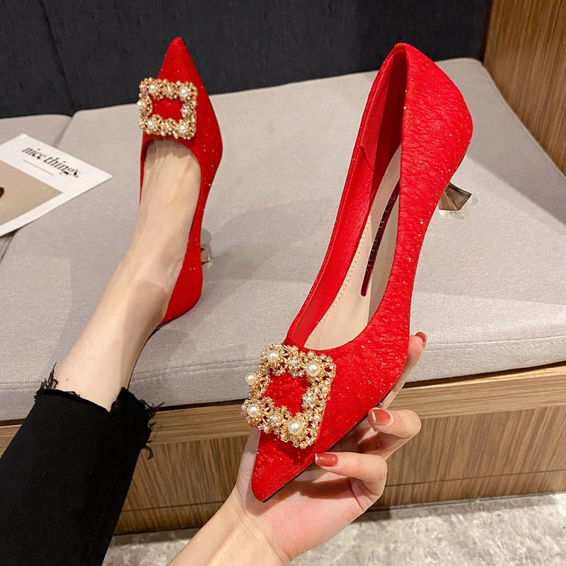 Escarpins d'été à talons hauts pour femmes, style mariage, champagne, style quotidien