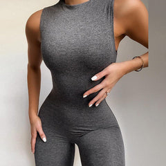 Hohe Taille Etuikleid Ärmellos Enganliegender Sport Fitness Strampler Romper