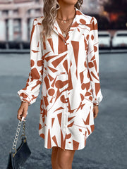 Collared Lantern Sleeve Printed Dress