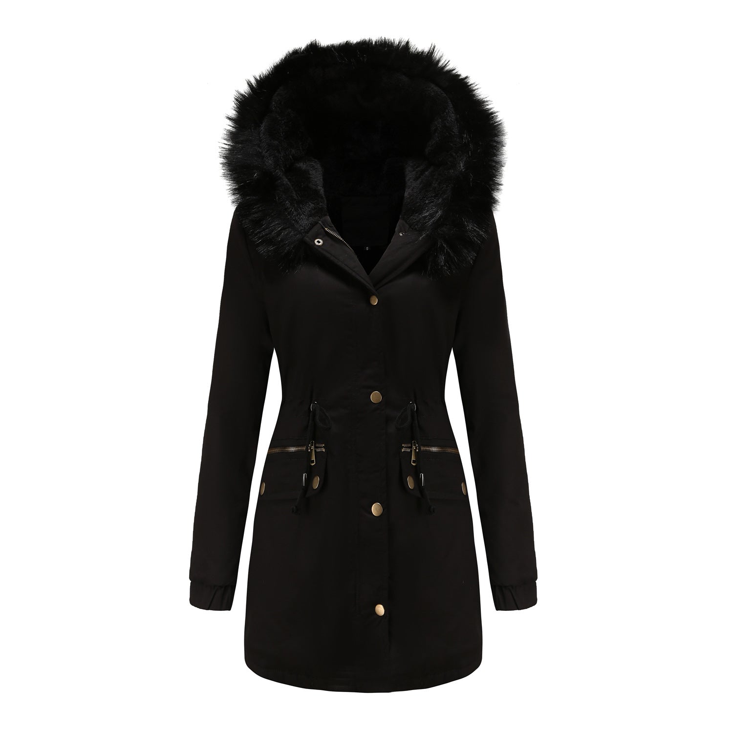 Parka Fleece Lined Coat with Fur Collar Hooded Warm Jacket Loose Cotton Coat Plus Size