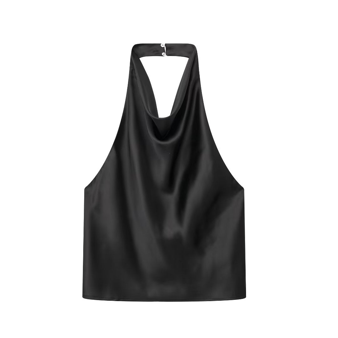 Summer' Halter Silk Satin Texture Backless Short Small Top