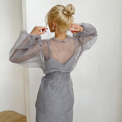 Puff Sleeve Long Sleeve Shirt Bandage Dress