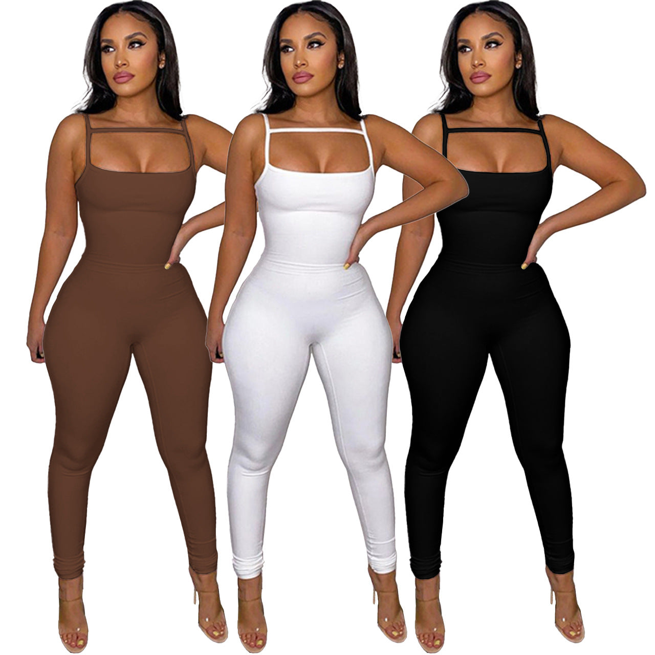 Solid Color Spaghetti Straps Slimming Slim Fit Bodysuit