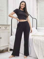 Solid Color Short-Sleeved Trousers Casual Suit Home Wear Pajamas