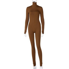 Solid Color Tight Long Sleeve Fleece Lined Jumpsuit Yoga Bodysuit