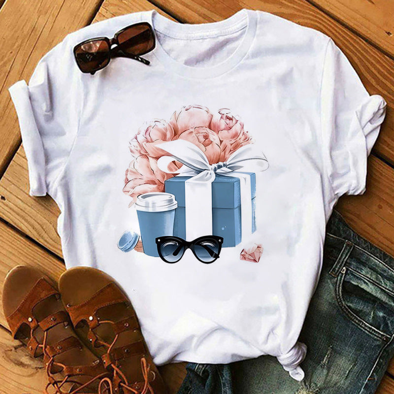 T shirt Top Print round Neck Top T-shirt