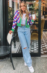 Jean déchiré Pantalon taille haute déchiré Jean droit ample