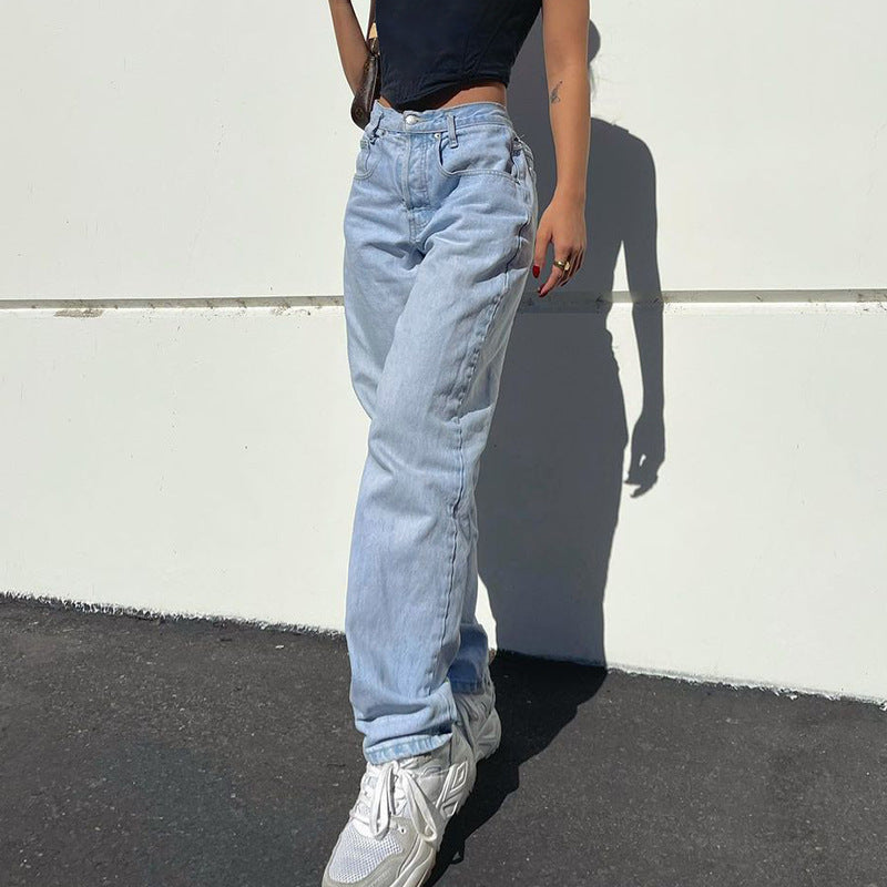 Pantalons personnalité dos gros nœud imprimé jean droit tombant pantalon décontracté assorti