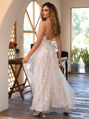 Robe dos nu en maille, robe longue à décolleté plongeant en V