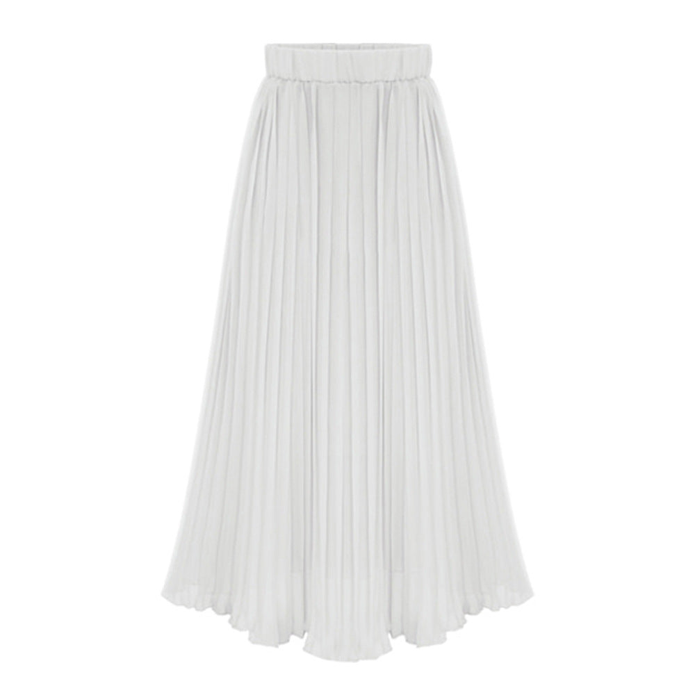 Casual Solid Color All-Matching Waist Chiffon Skirt A- line Skirt Pleated Skirt