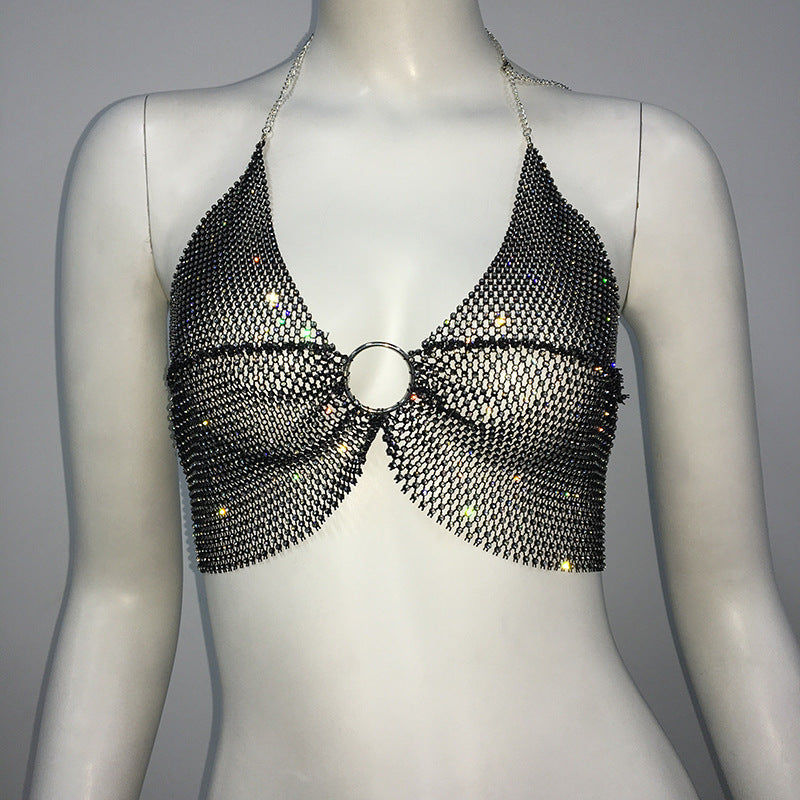 Rhinestone Fishnet Top Slim Music Festival Sweet Spicy Fengshui Diamond Top