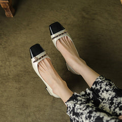 Chaussures classiques à bout carré et épaisses pour femmes, assorties aux couleurs