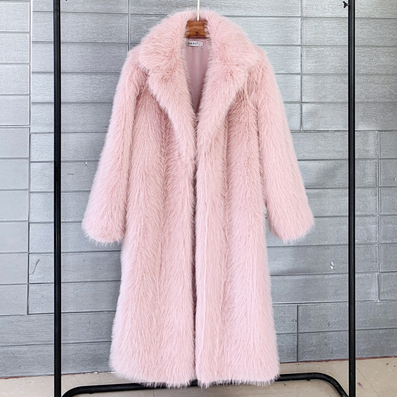 Long Toka Collar Coat Overcoat Artificial Wool Faux Fur Coat