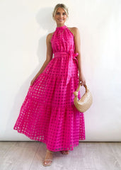 StCollar Einfarbiges kariertes Retro-Maxikleid Freizeitkleid