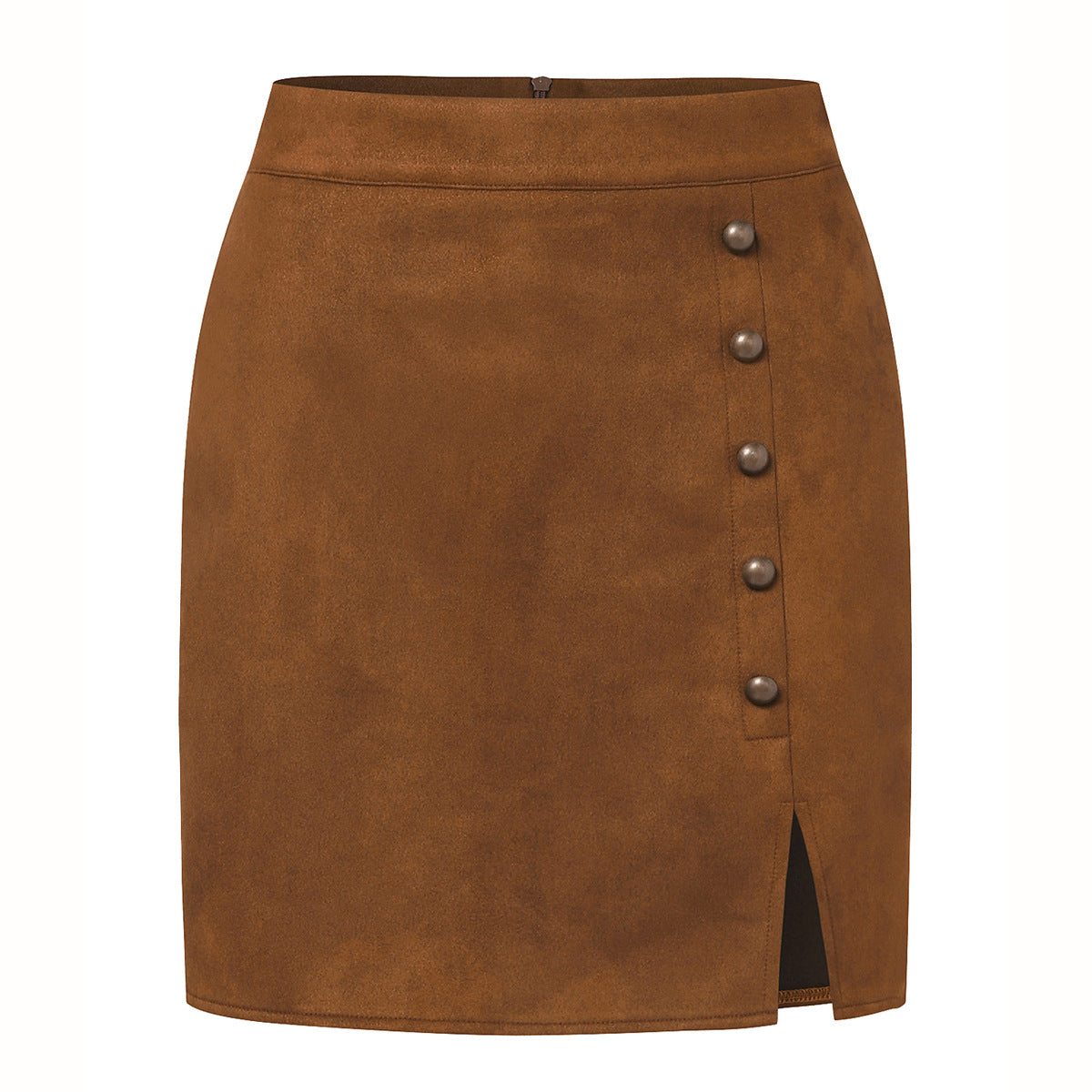 Temu Solid Color Suede Skirt High Waist Metal Buckle Hip Skirt