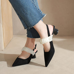 Women's Chunky For Gauze Strap Pearl Satin Front