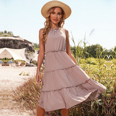 Vest Solid Color Pleated Wooden Ear Holiday Dress